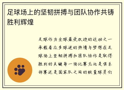 足球场上的坚韧拼搏与团队协作共铸胜利辉煌
